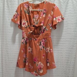 Peach Love California Orange Floral Romper